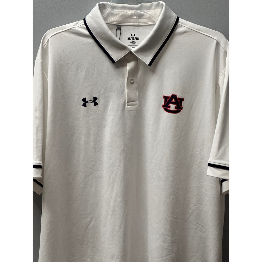 Under Armour Auburn Tigers Team Tipped Polo Mens XL White Loose Fit Golf NWT